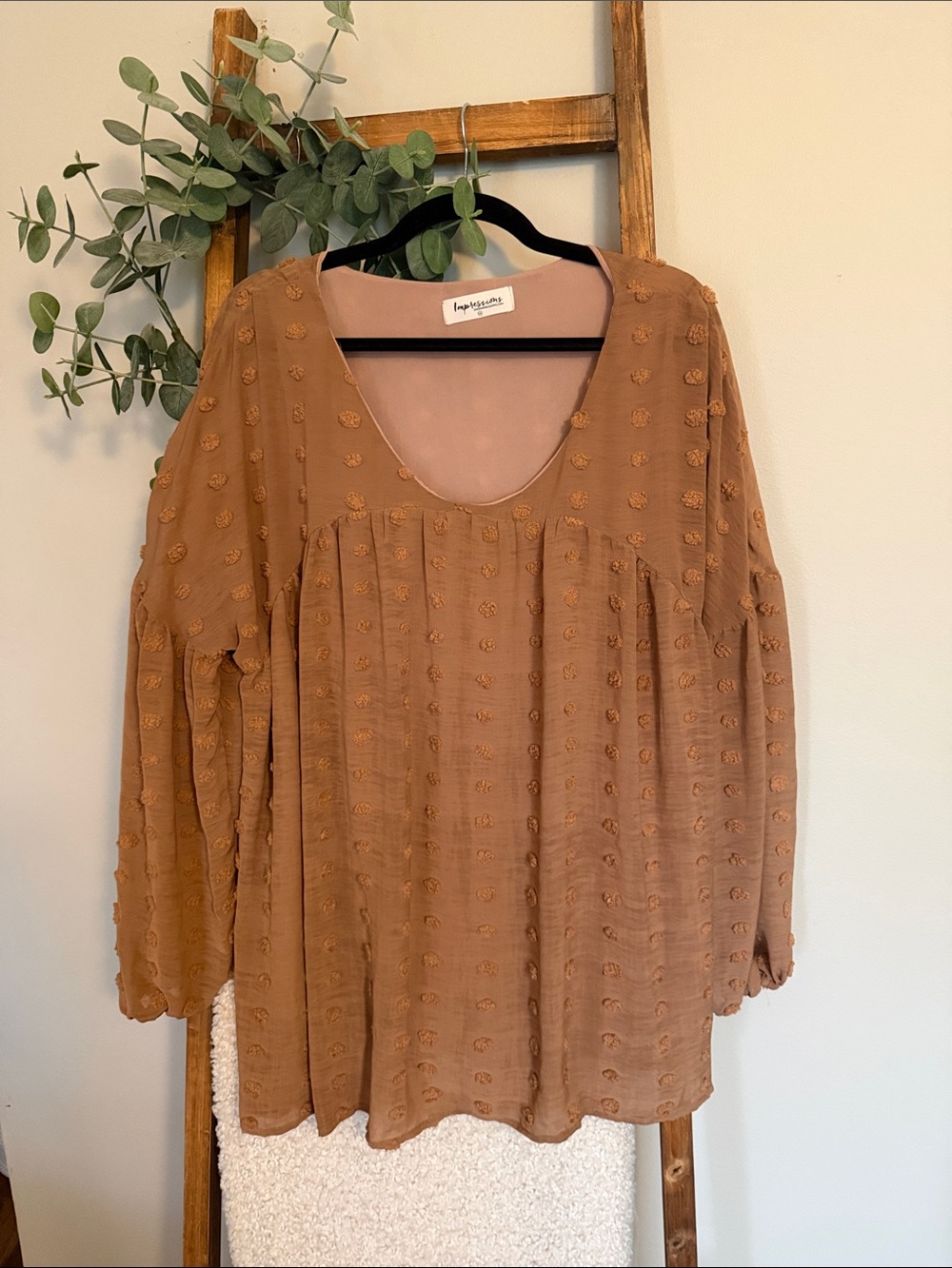 Impressions Textured Scoop Neck Tunic - Brown